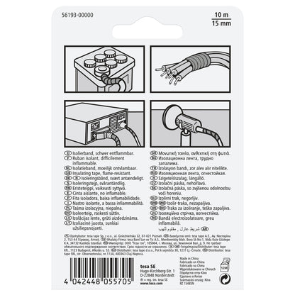 tesa Insulating Tape, 10 m x 15 mm, in a blister pack, black