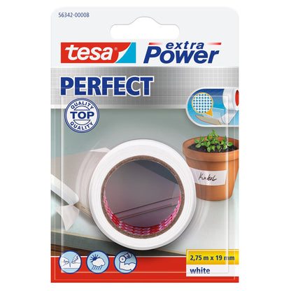 tesa extra Power Perfect Fabric Tape, in a blister pack, white, 2.75 m x 19 mm
