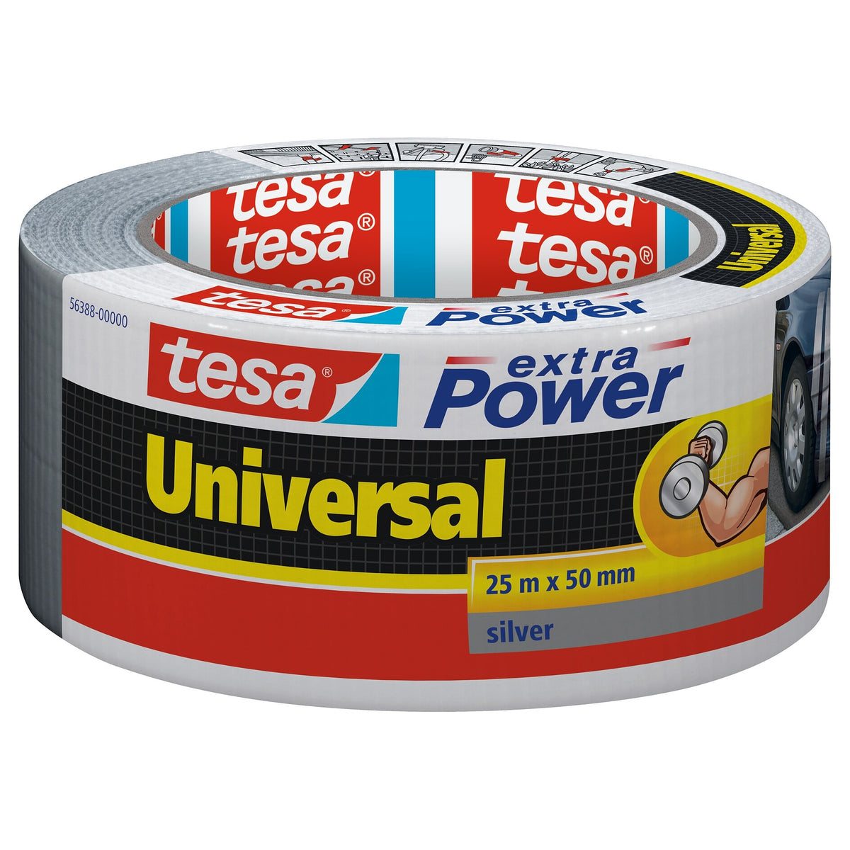 tesa extra Power Universal >60% Recycled Plastic All-Purpose Adhesive Tape, Silver-Gray, 25 m x 50 mm
