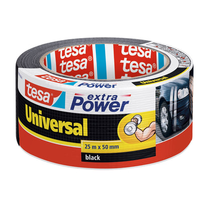 tesa extra Power Universal >60% Recycled Plastic All-Purpose Adhesive Tape, 25 m x 50 mm, black