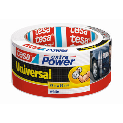 tesa extra Power Universal >60% Recycled Plastic All-Purpose Adhesive Tape, 25 m x 50 mm, white