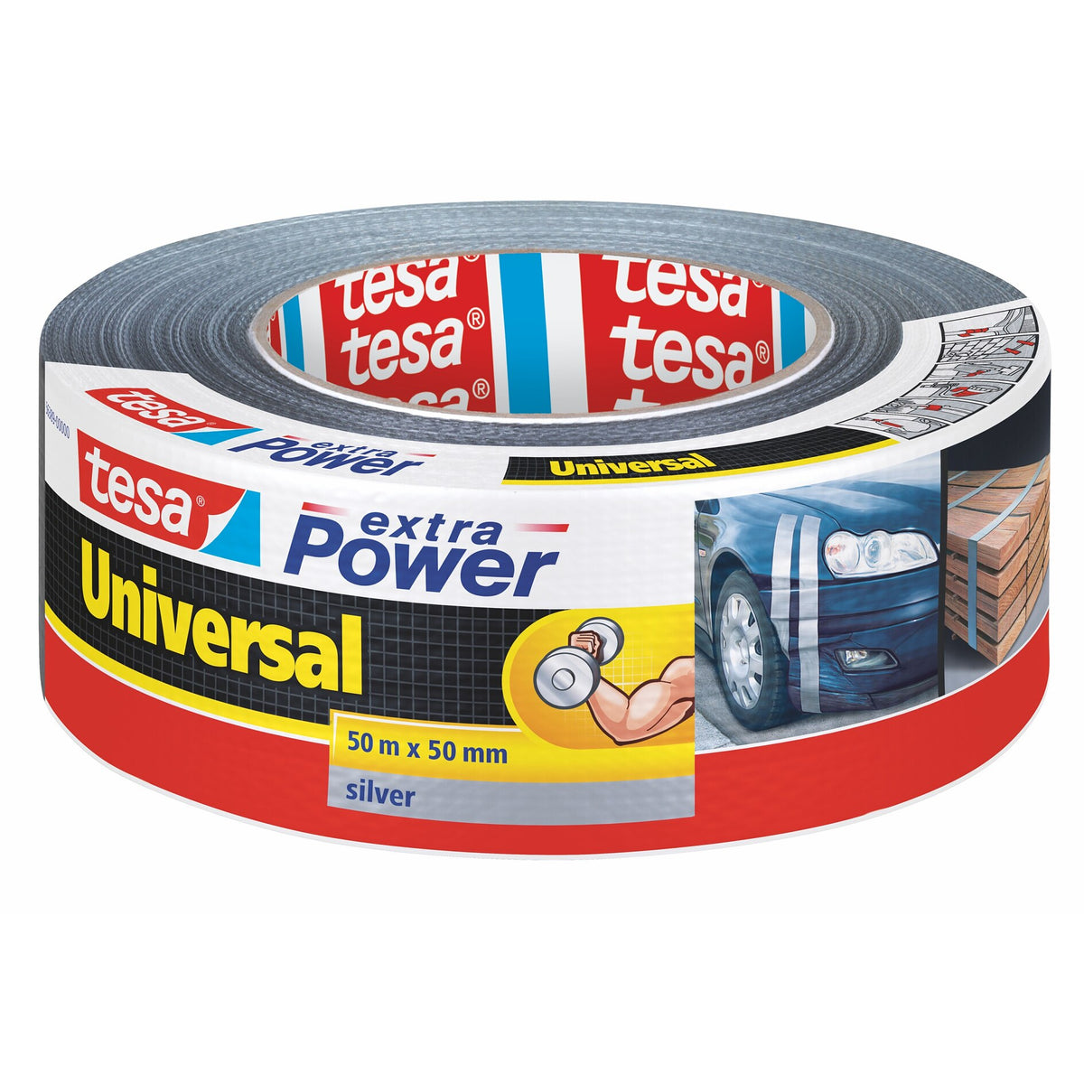 tesa extra Power Universal >60% Recycled Plastic All-Purpose Adhesive Tape, Silver-Gray, 50 m x 50 mm