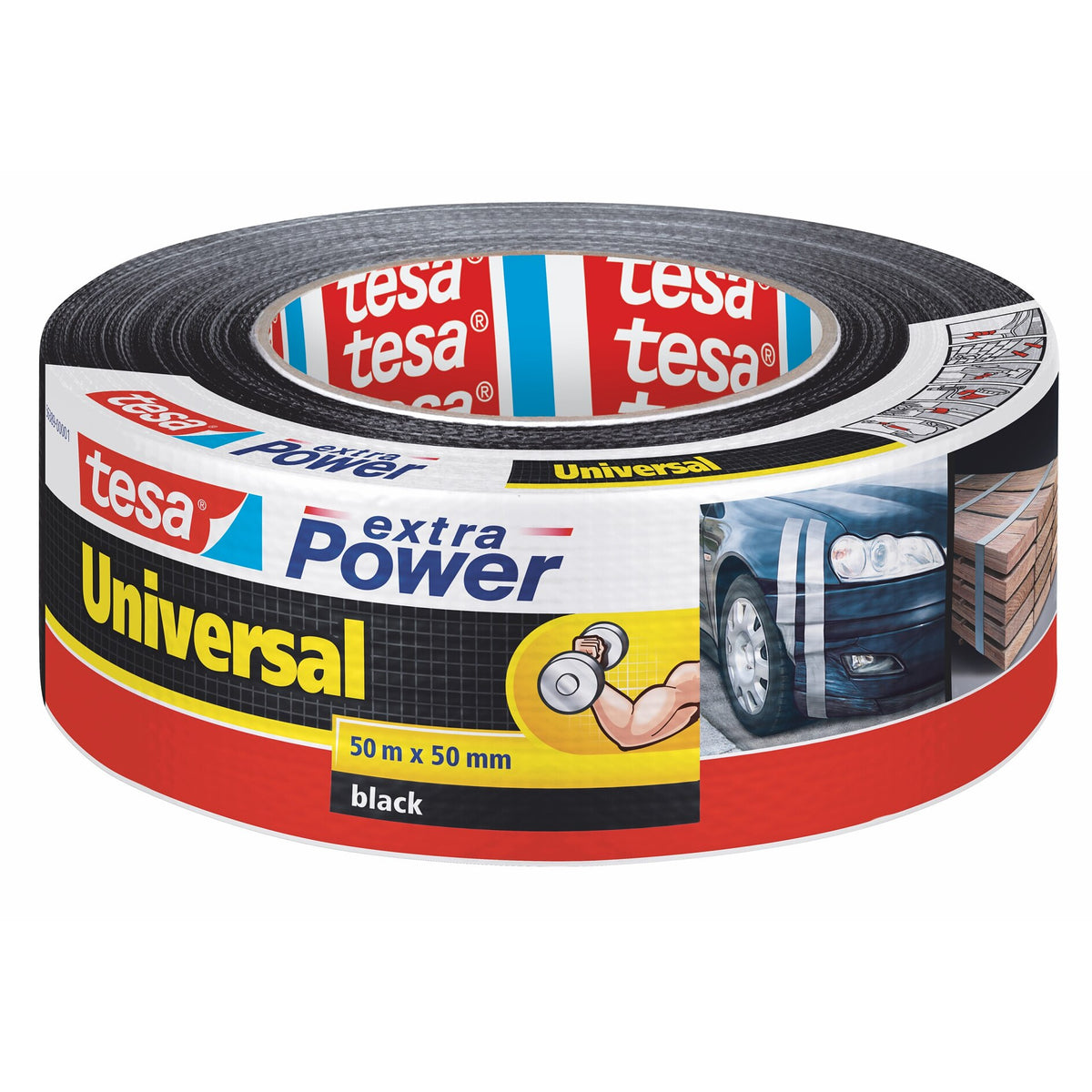 tesa extra Power Universal >60% Recycled Plastic All-Purpose Adhesive Tape, Black, 50 m x 50 mm