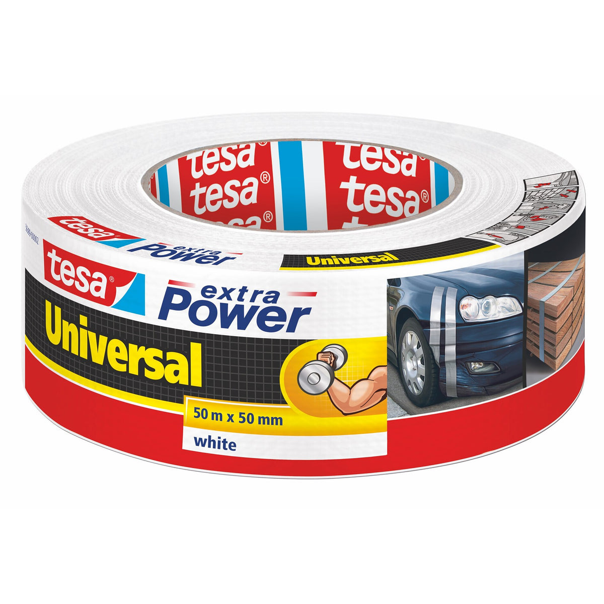 tesa extra Power Universal >60% Recycled Plastic All-Purpose Adhesive Tape, White, 50 m x 50 mm