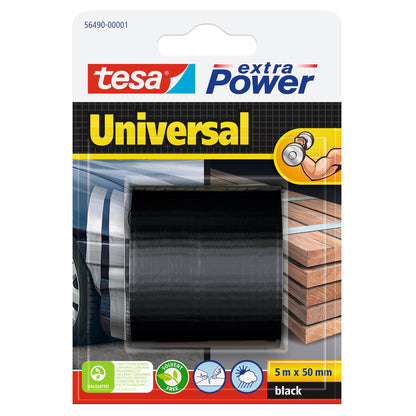 tesa extra Power Universal >60% Recycled Plastic All-Purpose Adhesive Tape, Black, 5 m x 50 mm