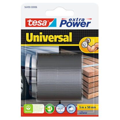 tesa extra Power Universal >60% Recycled Plastic All-Purpose Adhesive Tape, Gray, 5 m x 50 mm