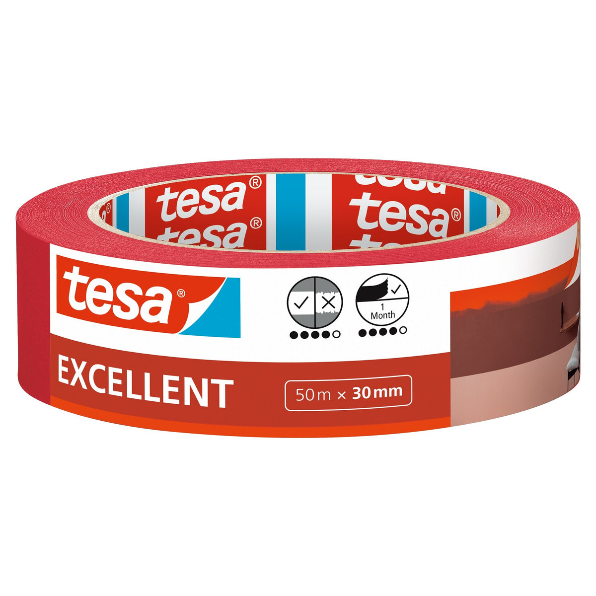 tesa Excellent Painter's Tape, Red, 50 m x 30 mm