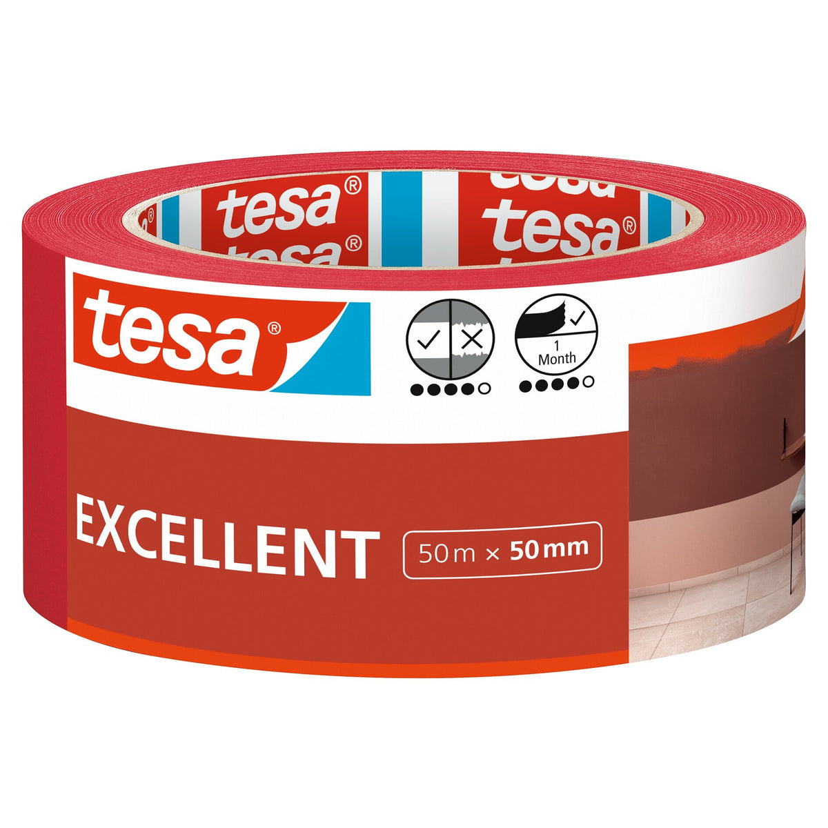 tesa Excellent Painter's Tape, Red, 50 m x 50 mm