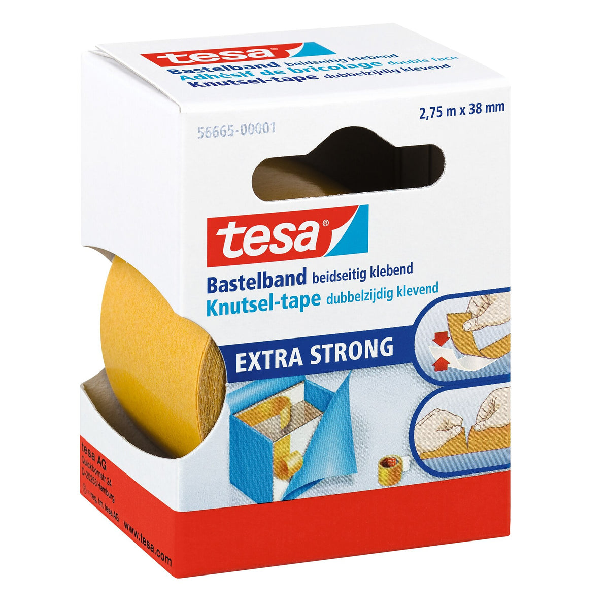 Cinta para manualidades tesa, 2,75 m x 38 mm, blanca