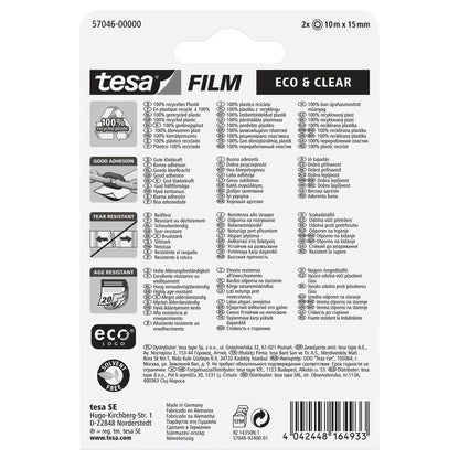 tesafilm eco & clear, transparente, 10 m x 15 mm