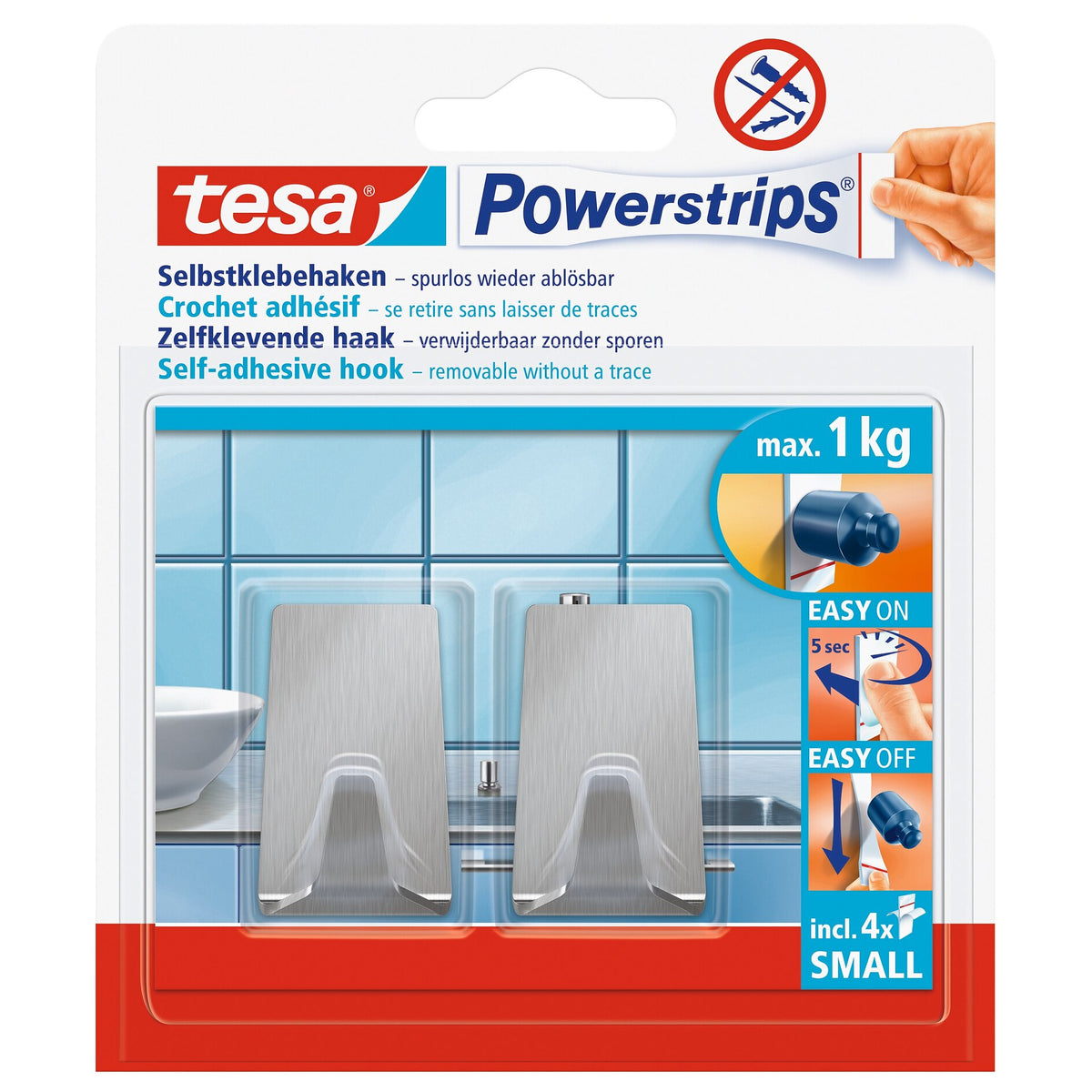 Ganchos tesa Powerstrips S de metal, cuadrados, blancos
