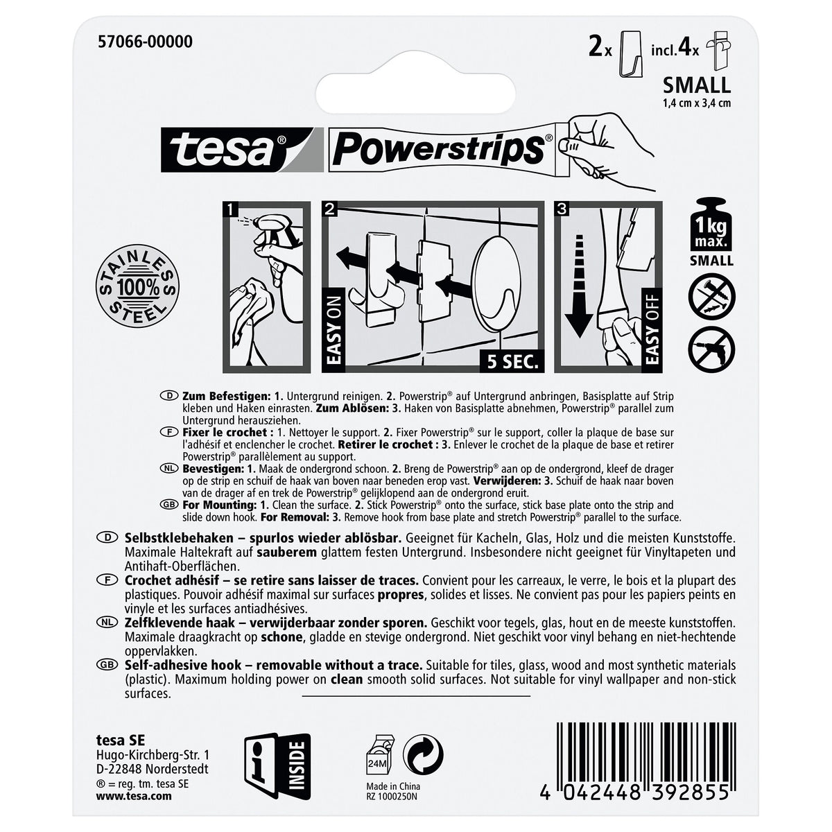 Ganchos tesa Powerstrips S de metal, cuadrados, blancos