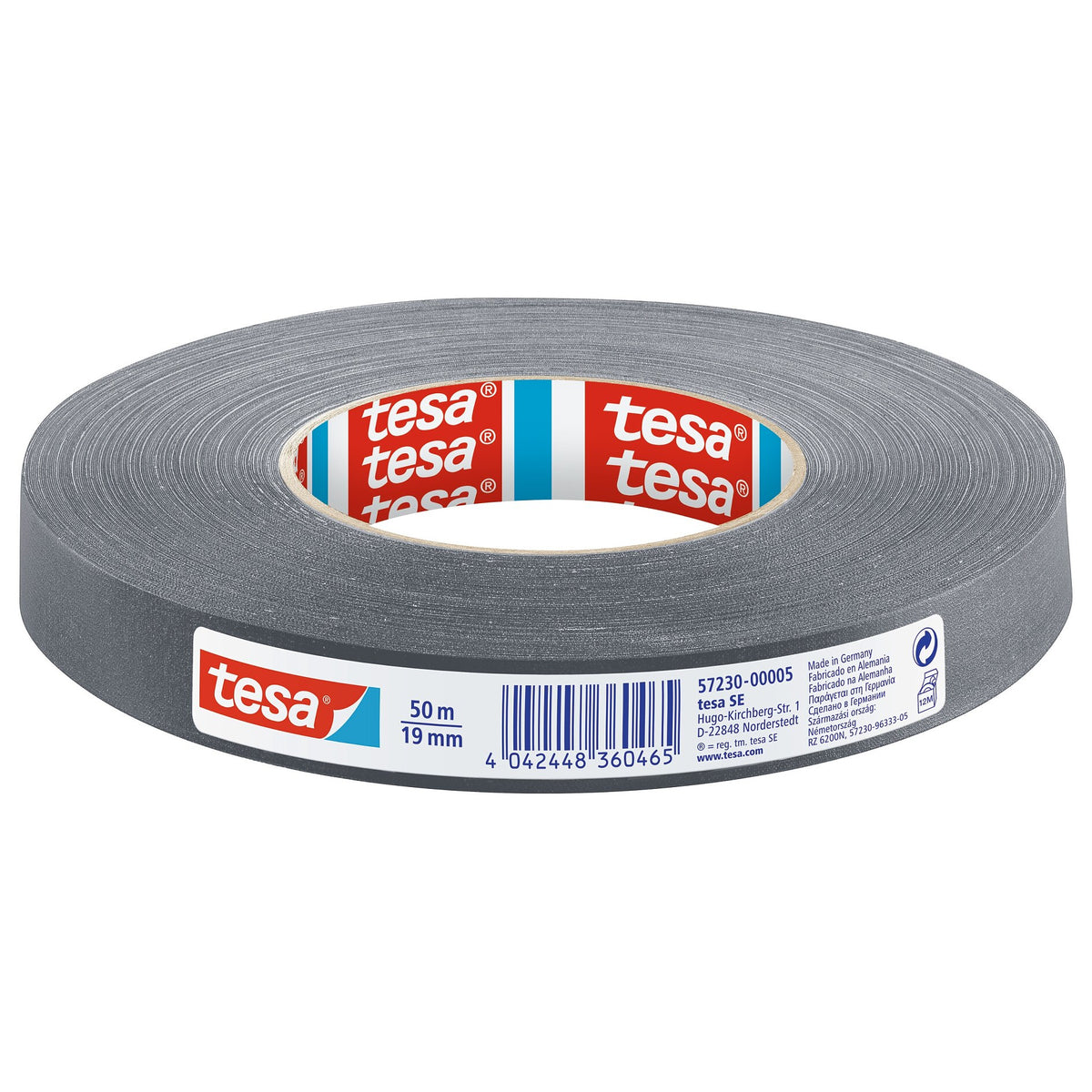 Cinta de tejido tesa 57230 «Extra Power Perfect», 50 m x 19 mm, gris