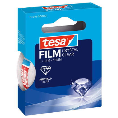 tesafilm CRYSTAL CLEAR, transparente, en caja plegable con asas de 33 m x 15 mm