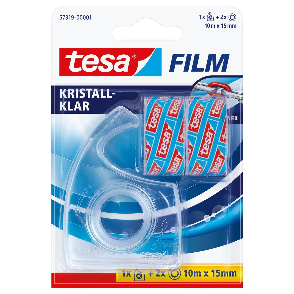 Desenrollador manual tesafilm + 2 rollos cristalinos y transparentes