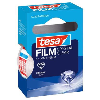 Cinta adhesiva Tesafilm CRYSTAL CLEAR, transparente, en caja plegable con asas de 10 m x 19 mm