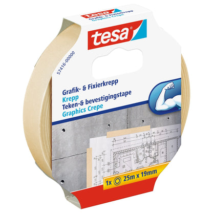 tesa Graphic and Fixing Crepe Adhesive Tape, chamois, 25 m x 19 mm