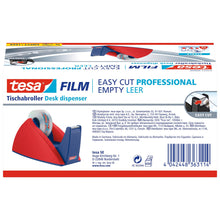 Dispensador de mesa tesa 57421 Easy Cut, vacío, para rollos de hasta 33 m x 19 mm, rojo y azul