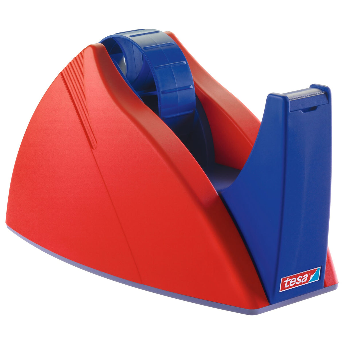 tesa 57422 Easy Cut Table Dispenser, empty, for rolls up to 66 m x 25 mm, red-blue