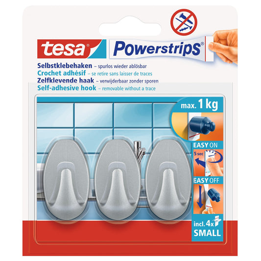 tesa Powerstrips Hooks, Small Oval, Matte Chrome