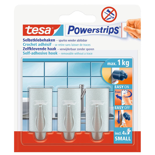 tesa Powerstrips Hooks, Small, Trend, Matte Chrome