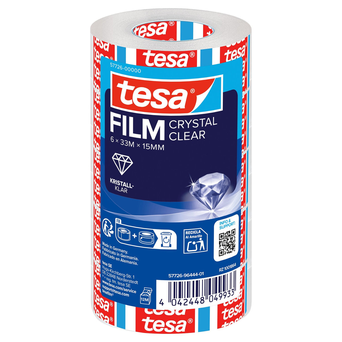 tesafilm CRYSTAL CLEAR, transparente, 33 m x 15 mm, 6 rollos