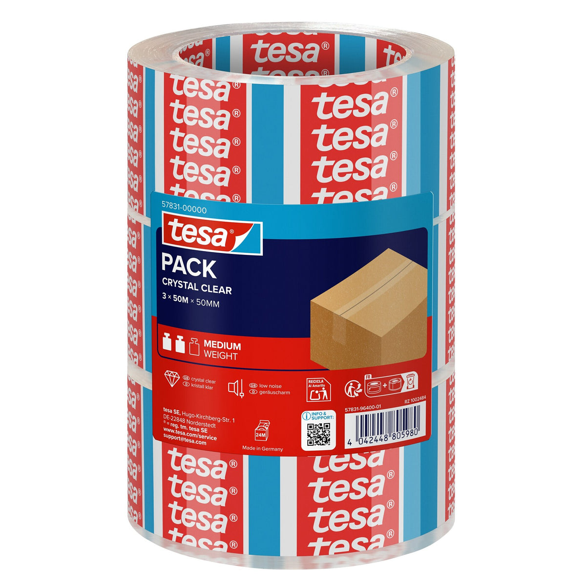 Cinta de embalaje tesapack STRONG CRYSTAL CLEAR, 66 m x 50 mm, transparente
