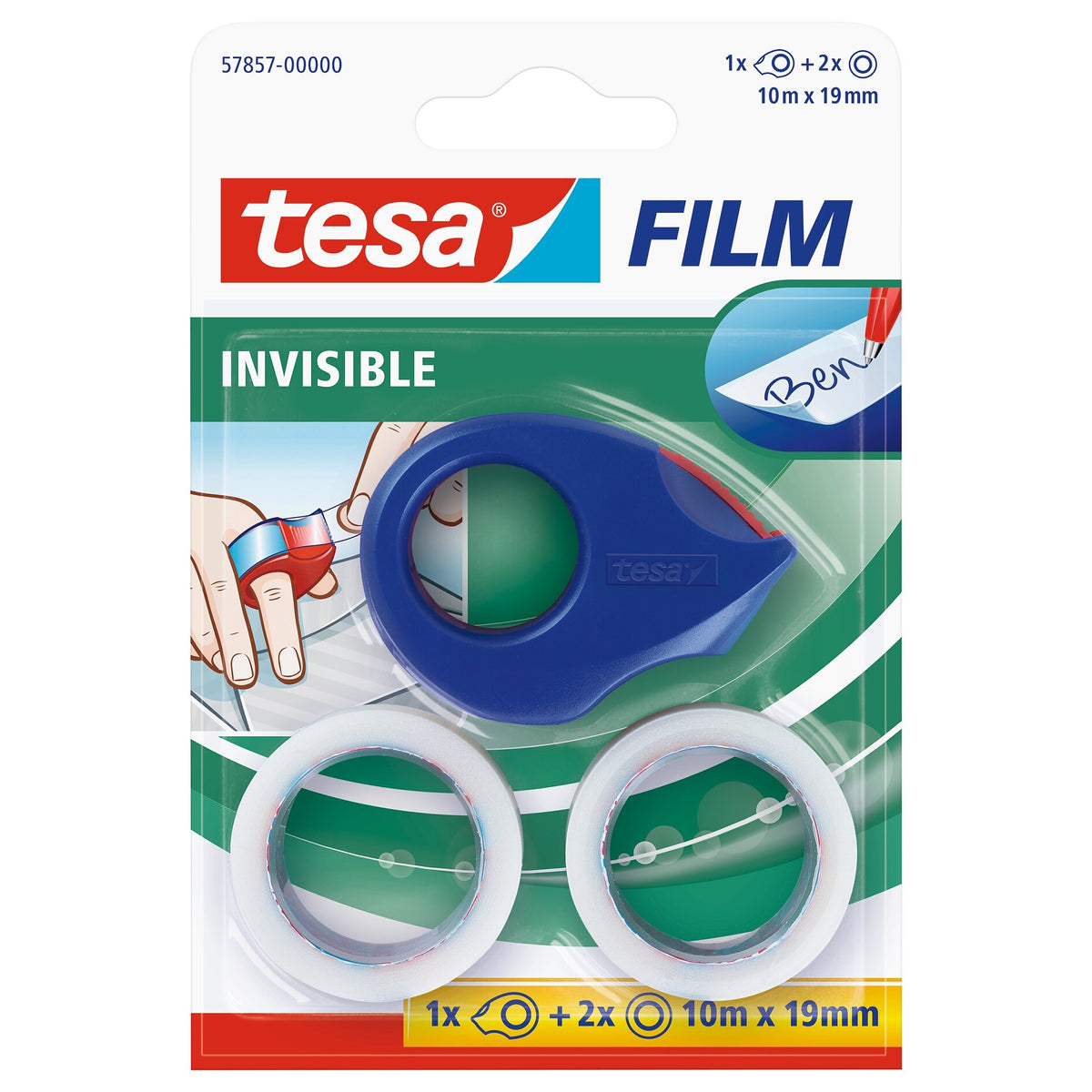 tesafilm Mini Dispenser + 2 Rolls of Invisible, Matte White, for rolls up to 19 m