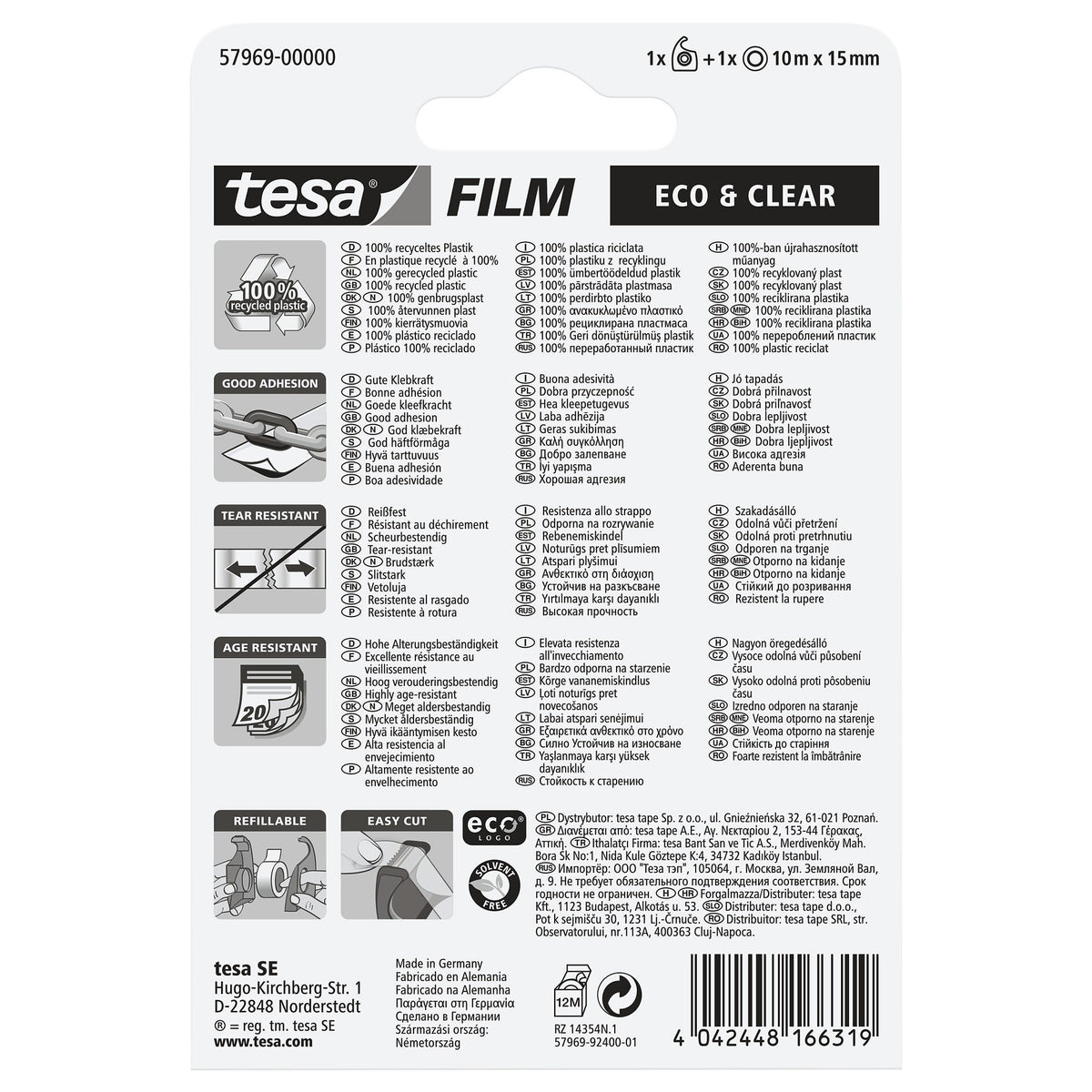 tesafilm eco & clear, transparente, ecoLogo, 10 m x 15 mm