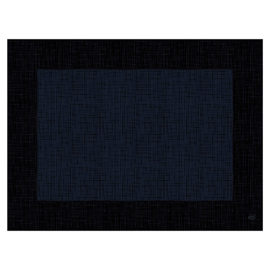 Una imagen abstracta que muestra un gran rectángulo azul oscuro con un patrón de rejilla texturizado, que recuerda al sofisticado mantel individual Duni Dunicel® de 30 x 40 cm 'Linnea Black' de Duni GmbH, frente a un fondo negro que refleja la estructura de la rejilla.