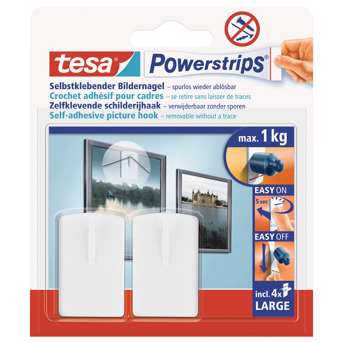 tesa Powerstrips Picture Hooks, White