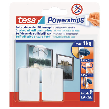 tesa Powerstrips Picture Hooks, White
