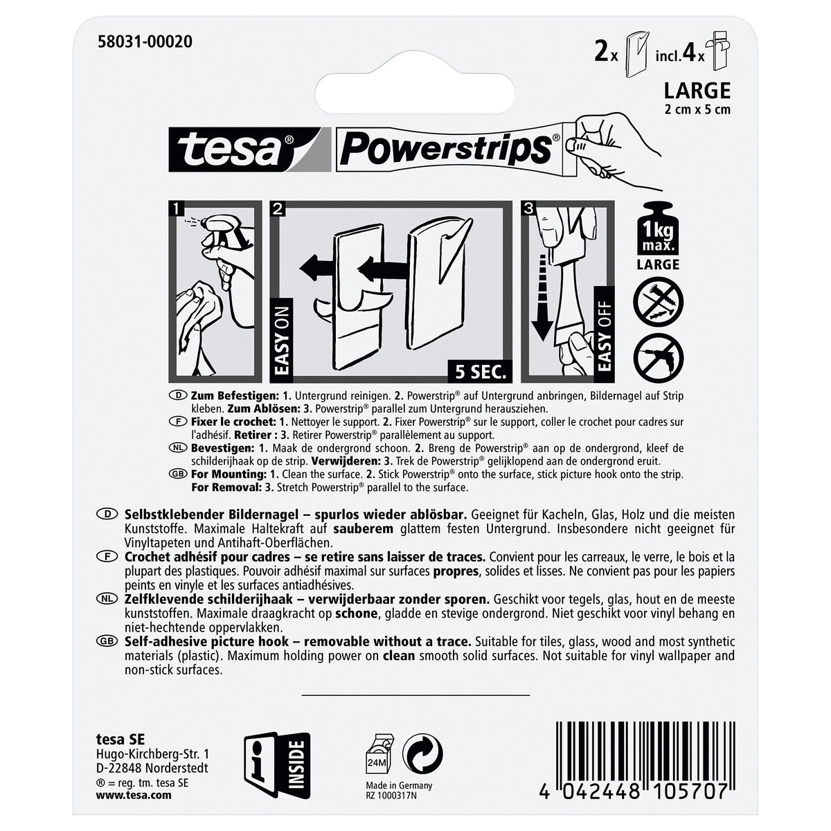 tesa Powerstrips Picture Hooks, White