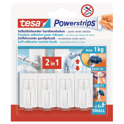 tesa Powerstrips Vario Curtain Hooks, White