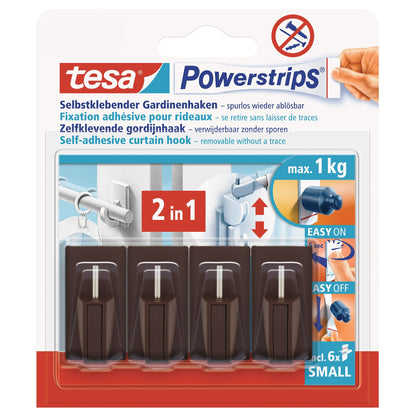 tesa Powerstrips Vario Curtain Hooks, Brown