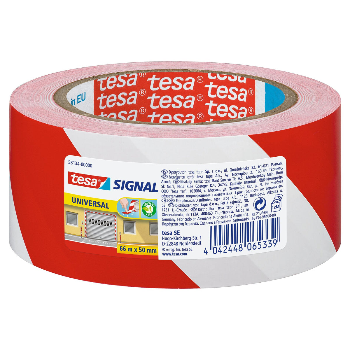 tesa Signal Universal Marking Tape, 66 m x 50 mm, red and white