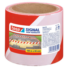 tesa 58137PE Signal Non-Adhesive Caution Tape, 100 m x 80 mm, red and white