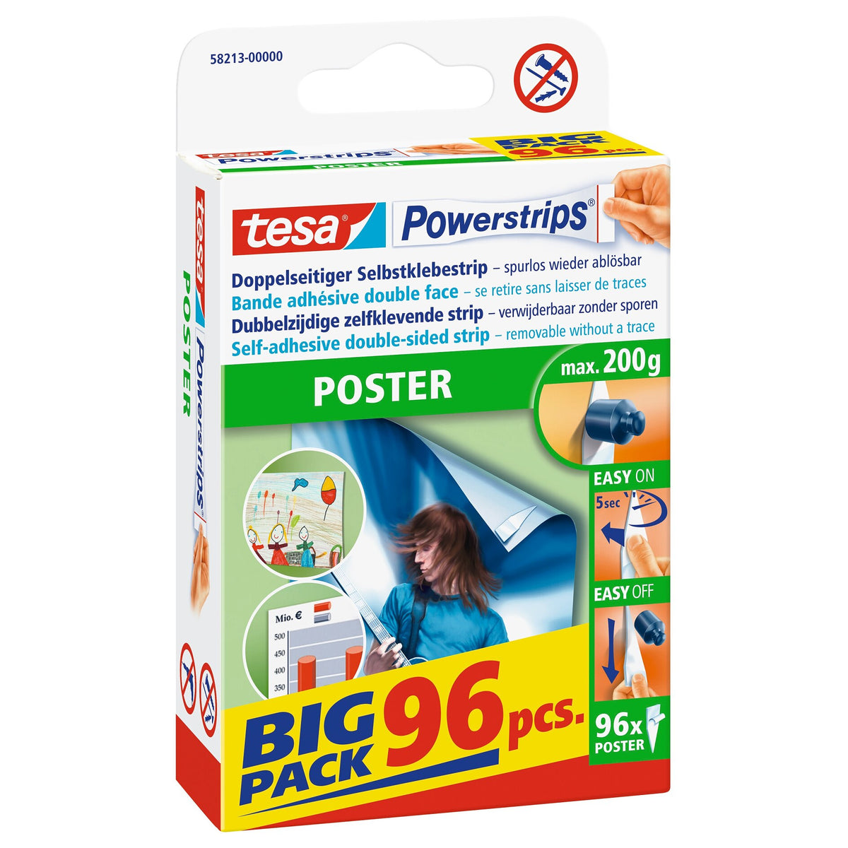 tesa Powerstrips Posterstrips, blancas, paquete grande