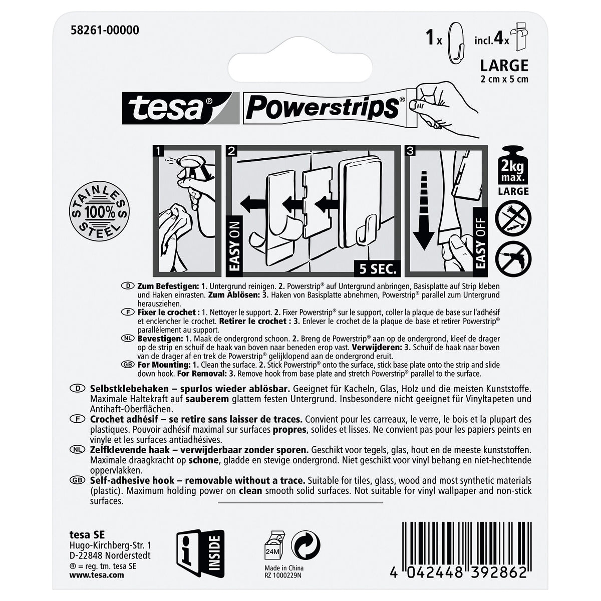 tesa Powerstrips L Metal Oval Hook, White