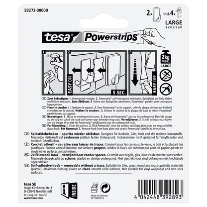Ganchos tesa Powerstrips L, rectangulares, blancos