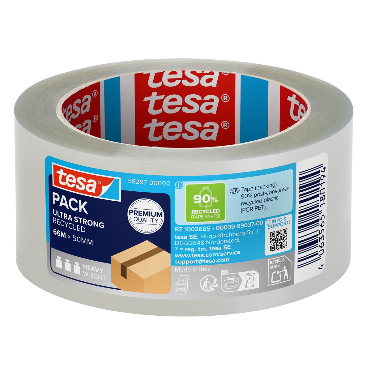 tesapack ULTRA STRONG RECYCLED, 66 m x 50 mm, clear