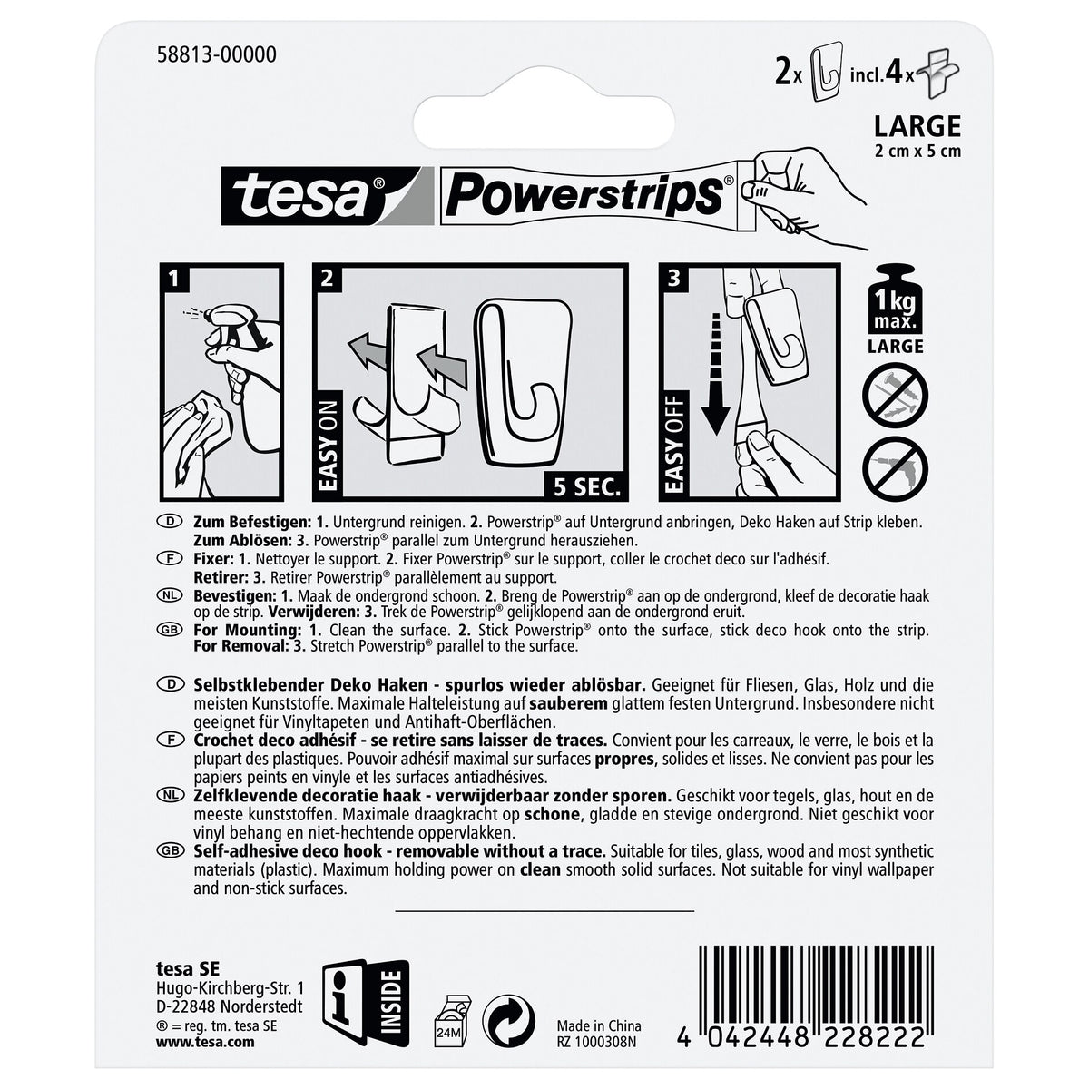 Ganchos tesa Powerstrips transparentes DECO, tamaño GRANDE