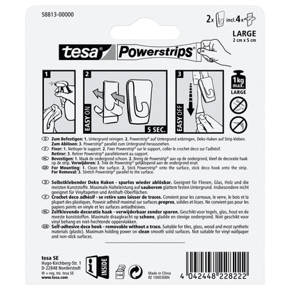Ganchos tesa Powerstrips transparentes DECO, tamaño GRANDE