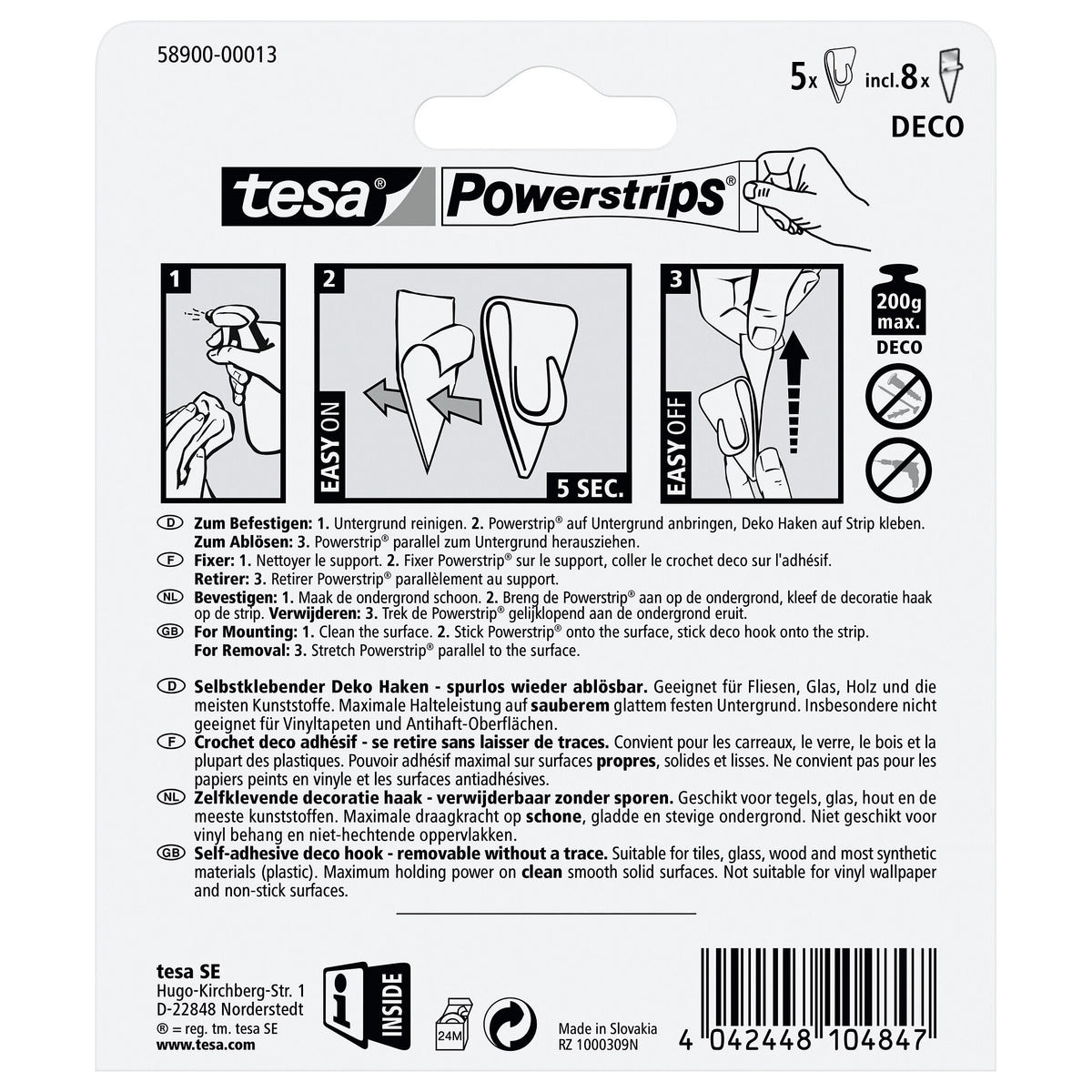 tesa Powerstrips DECO Hooks, SMALL, clear