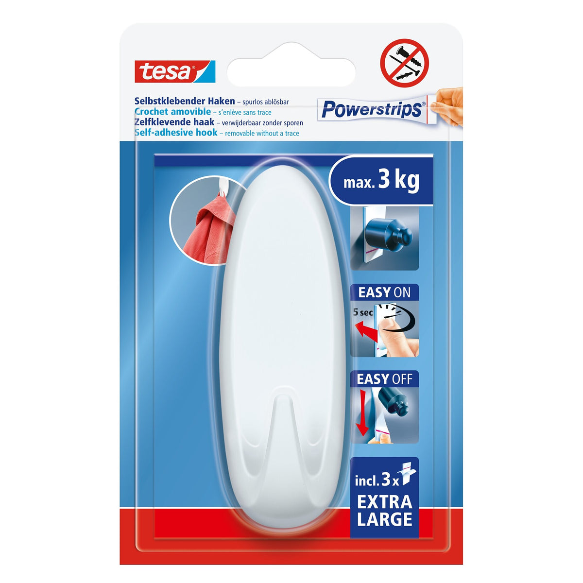 tesa Powerstrips Self-Adhesive Hooks, XL Oval, White