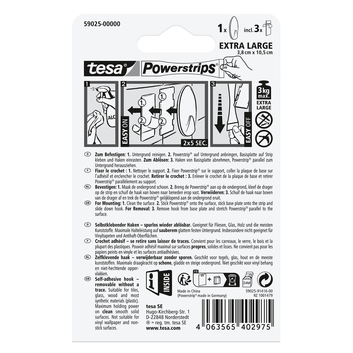 tesa Powerstrips Self-Adhesive Hooks, XL Oval, White
