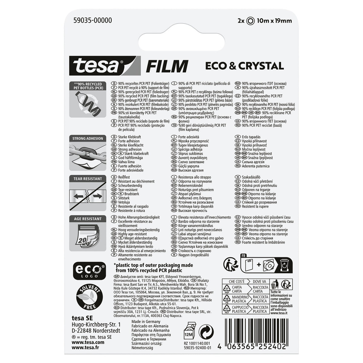 tesafilm Eco & Crystal, clear, in a blister pack, 10 m x 19 mm