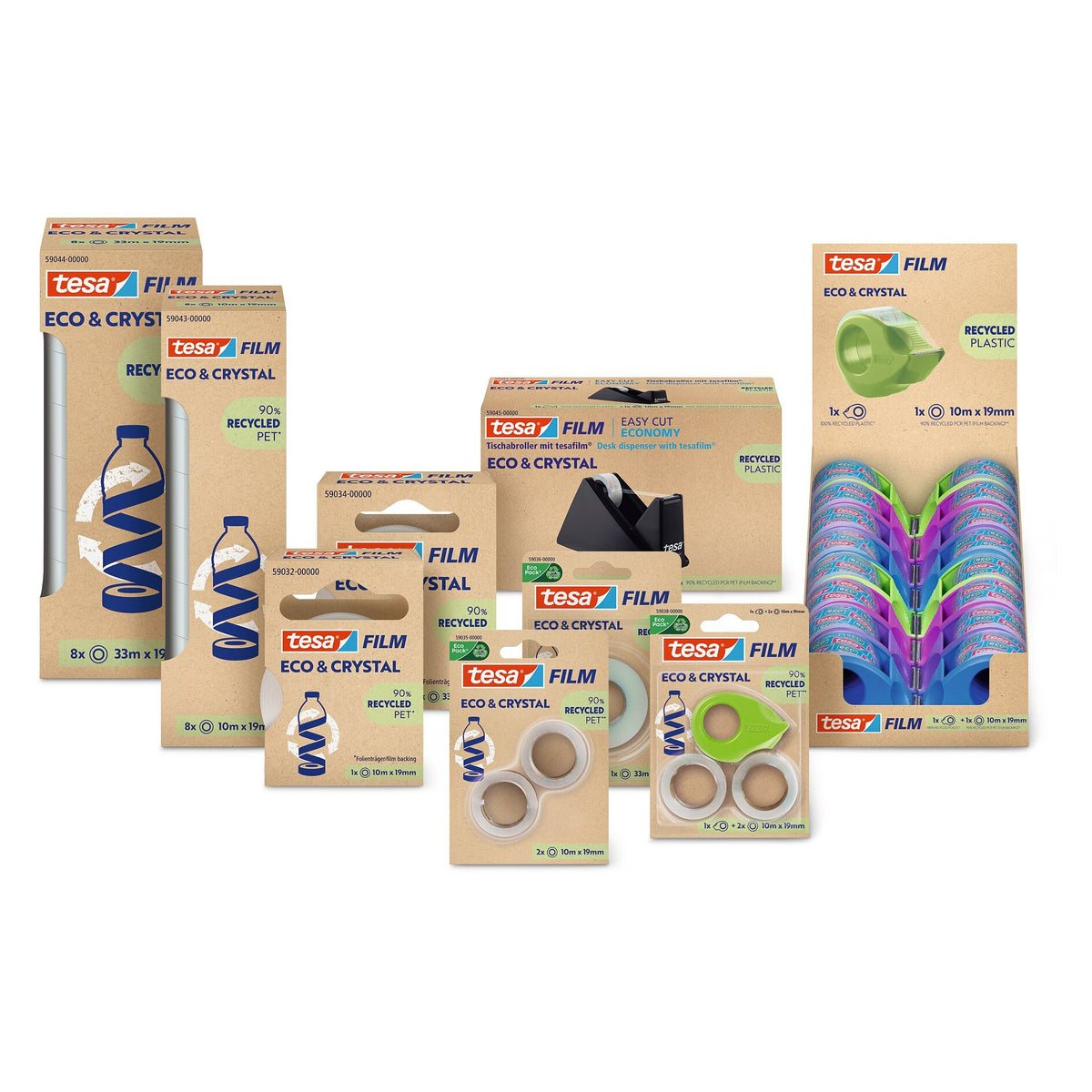 tesafilm Eco & Crystal, clear, in blister pack, 10 m x 19 mm – Assortment