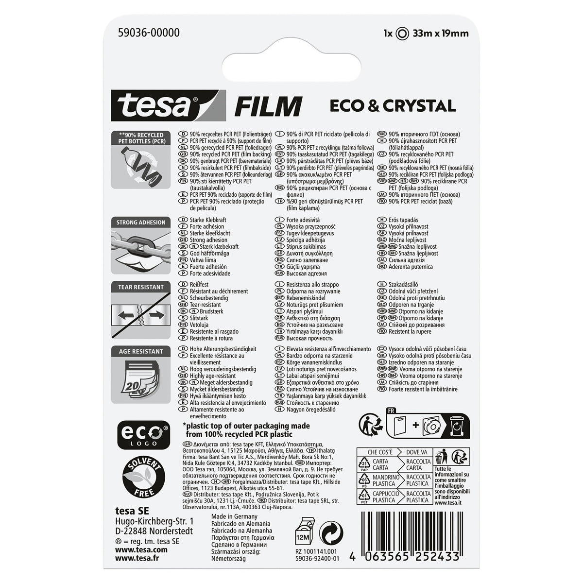 tesafilm Eco & Crystal, clear, in a blister pack, 33 m x 19 mm