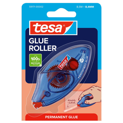 tesa GLUE ROLLER Permanent Disposable, 8.5 m x 8.4 mm, clear, in a blister pack